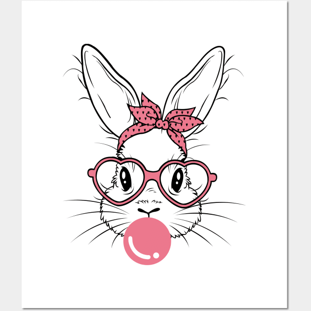 Bunny Face With Heart Glasses For Boys Men Kids Easter Day Shirt Wall Art by WoowyStore